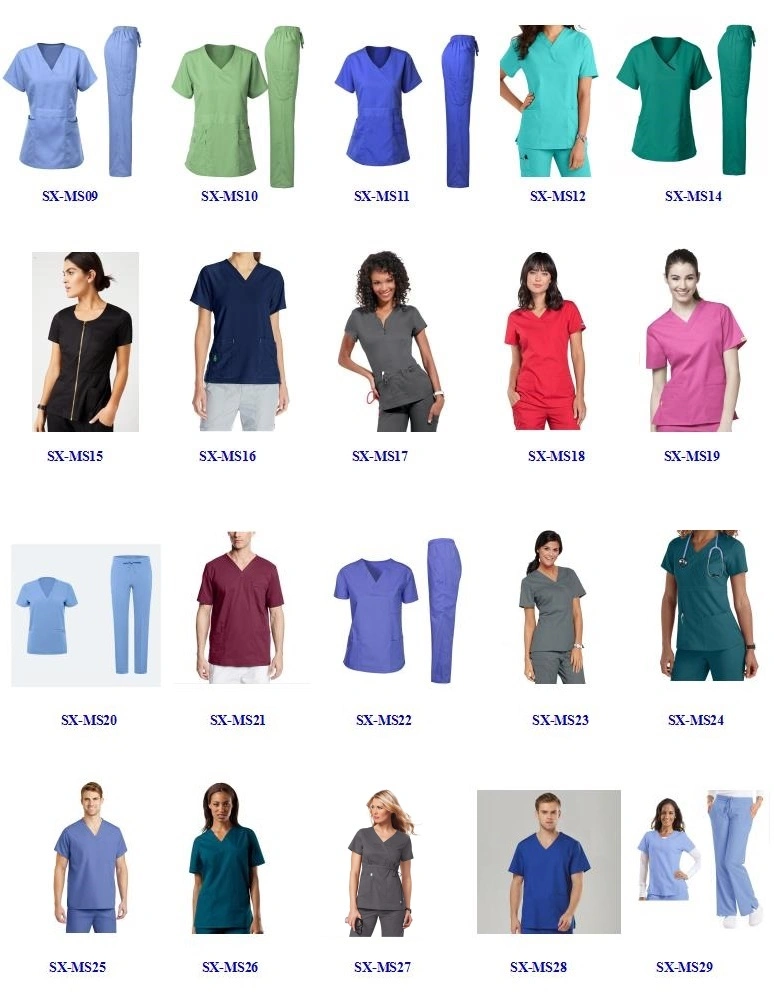 Poly/Cotton School Unisex V-Neck Scrub Top & Drawstring Scrubs Pants Sets Uniform